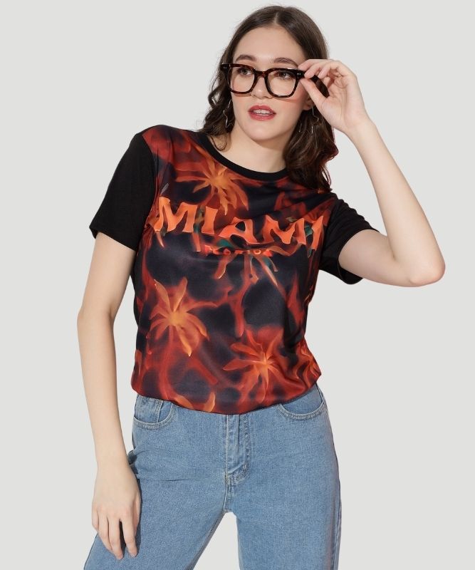 Women's Black Graphic Print Half Sleeves Regular Fit T-Shirt